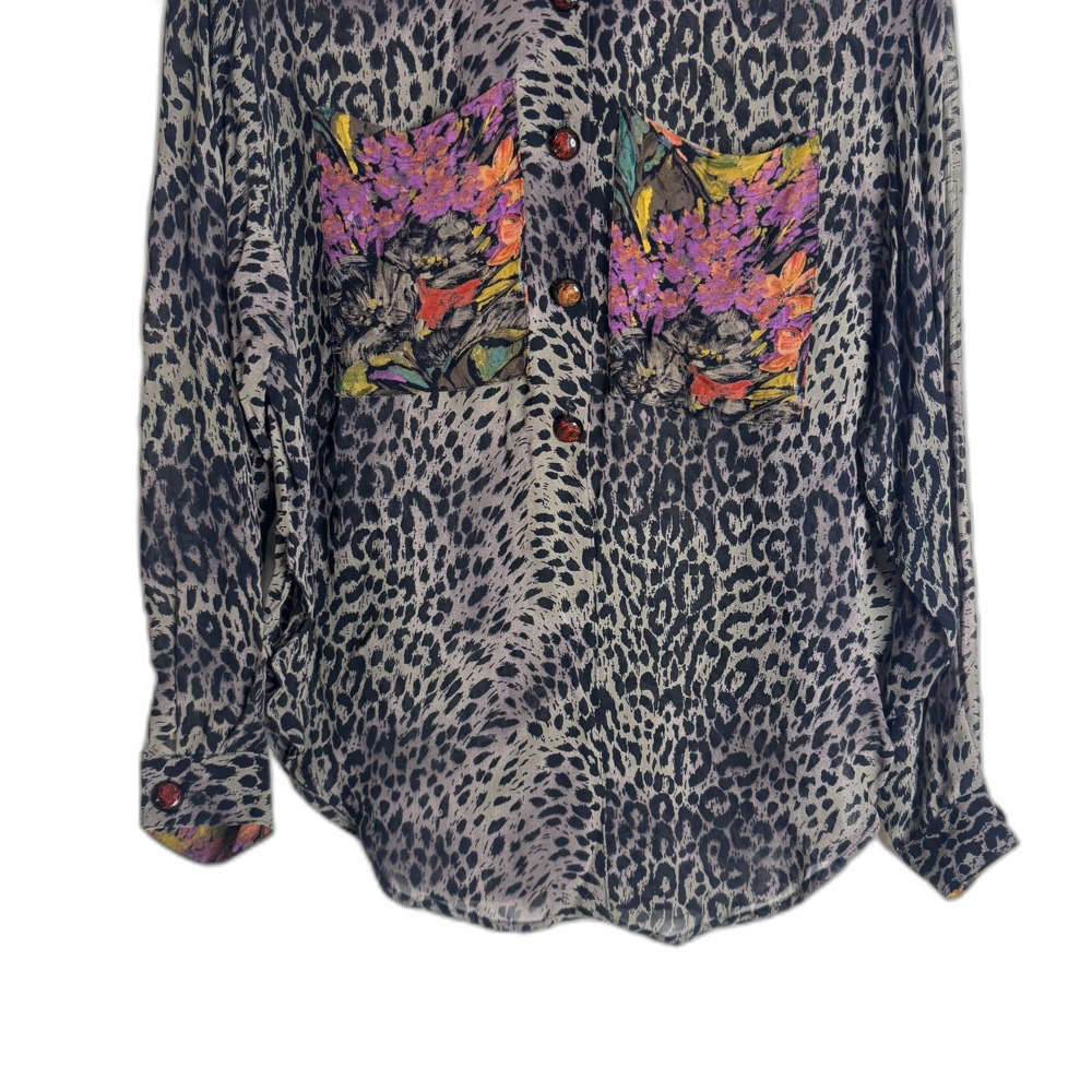 Vintage Dorothy Schoelen Shirt Womens medium Animal Print Floral Sheer 90s - Picture 4 of 13